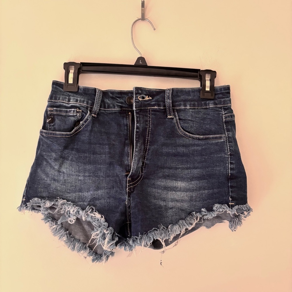 KanCan Distressed Denim Shorts Dark Blue Frayed Jean Shorts XS/S